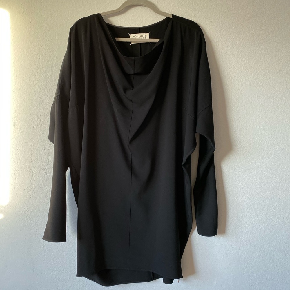 Maison Martin Margiela Black Long Sleeve Draped Tunic Dress